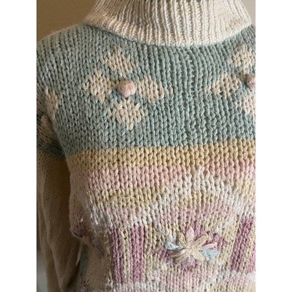 Shenanigans Knitted By Hand Vintage Knit multicolor graphic grandma sweater MED - Picture 2 of 10